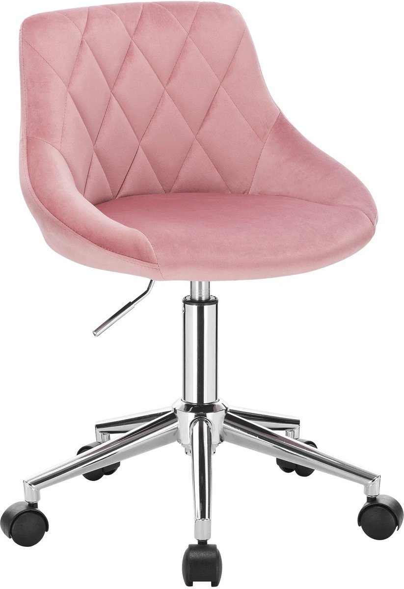 Bresht Bureaustoel - Wielen - Fluweel - In Hoogte Verstelbaar - Draaibare zitting - Met Rugleuning - Roze - 54 × 54 × 72,5–84 cm.