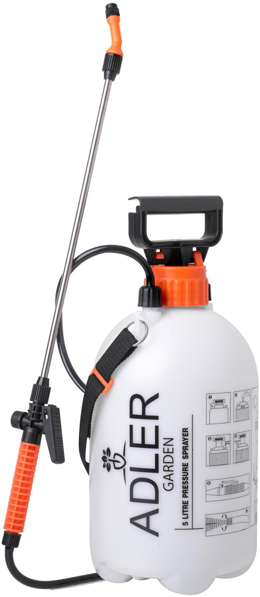 SnelShoppen - Drukspuit Tuinsproeier 5L - Watersproeifles met 2,5 Bar Werkdruk, 43 cm Lans, 130 cm Slang, Veiligheidsventiel, Schouderriem - Perfect v