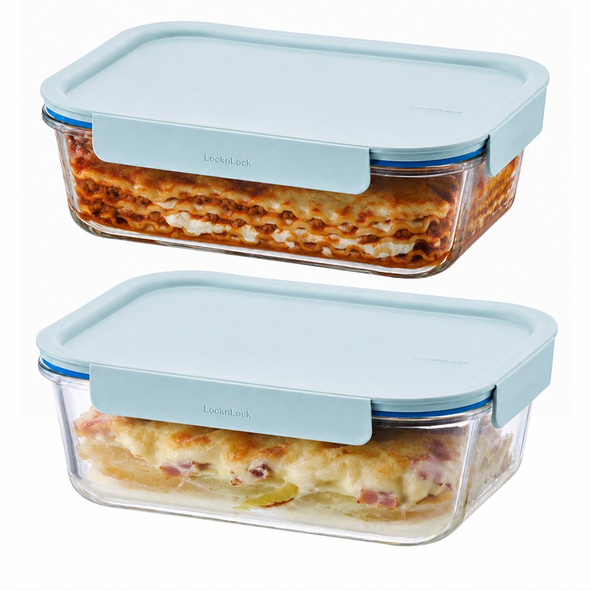 Lock&Lock Glazen Vershoudbakjes - Meal prep bakjes glas - Ovenschaal met deksel - 2 liter - Luchtdicht - BPA vrij - PFAS vrij - Bewaarbakjes - Vershoudbakjes glas - Set van 2 stuks