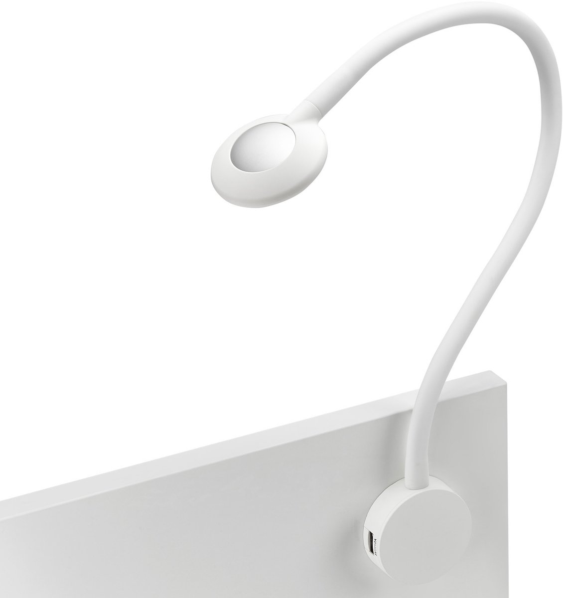JUNKER Lighting LED Bedlamp / Leeslamp LUCE wit met buigzame arm, 2x USB aansluitingen en touchsensor