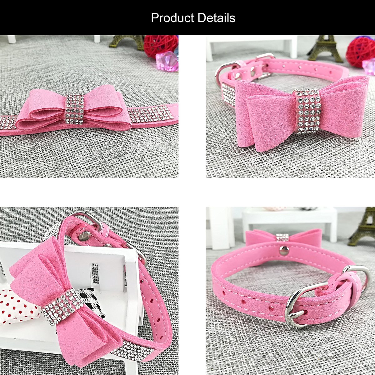SnelShoppen - Modieuze hondenhalsband en riem met vlinderdas bling voor puppy - roze XS - Perfect voor feesten, wandelingen en dagelijks gebruik