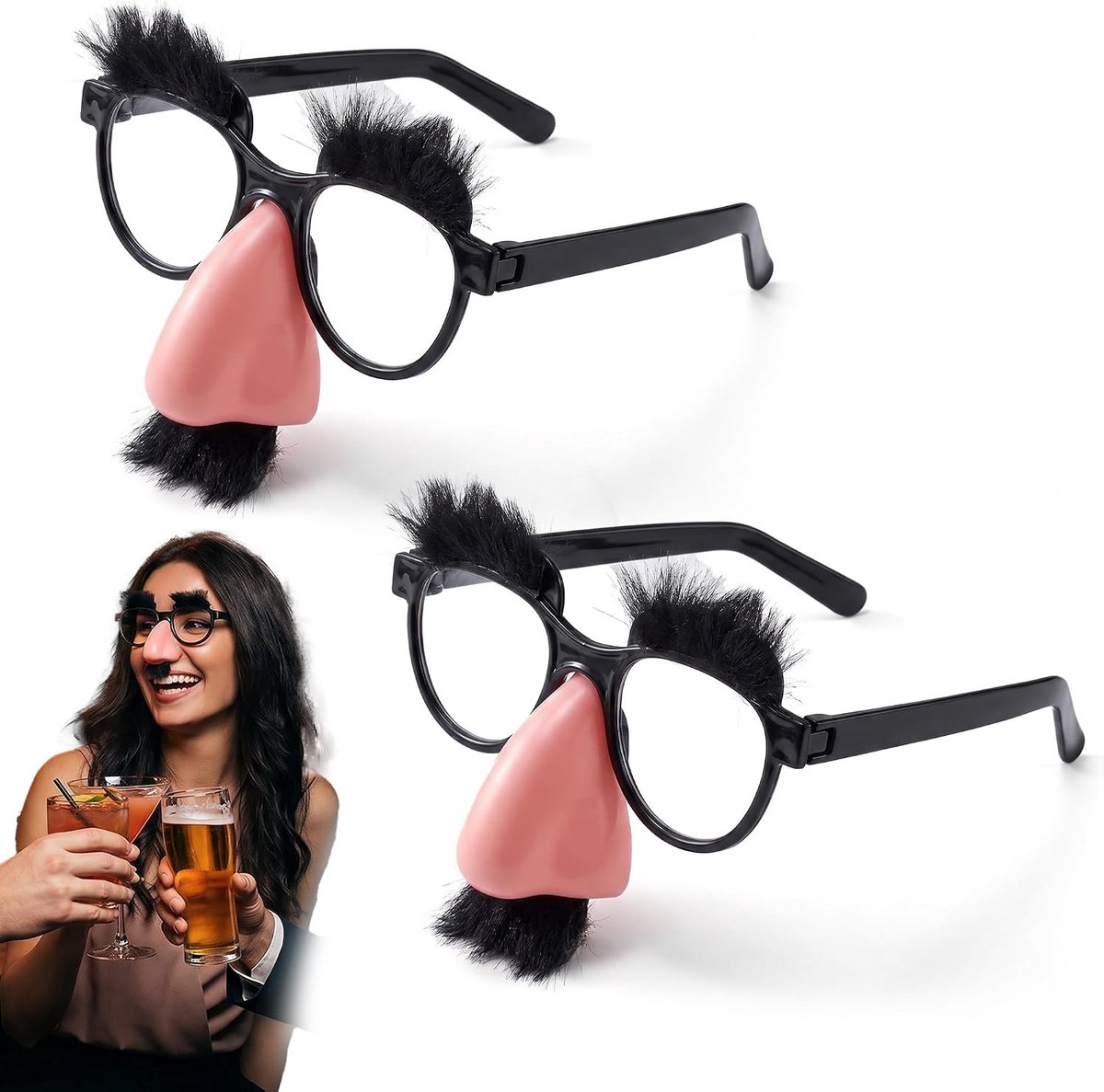 Grappige vermommingsbril met afneembare nepneus en snor voor themafeesten en carnaval, duurzame accessoires voor kostuums