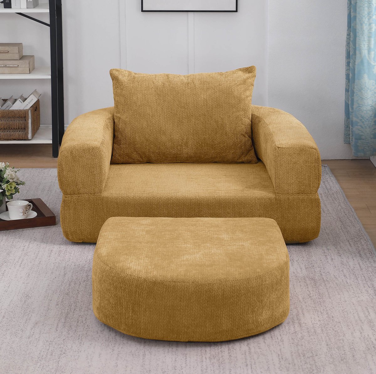 REDOM - Slaapbank - 1-zits - Opvouwbaar - Verwijderbare armleuningen - Design - Woonkamer - Chenille - Geel - 105 x 28 x 28 cm