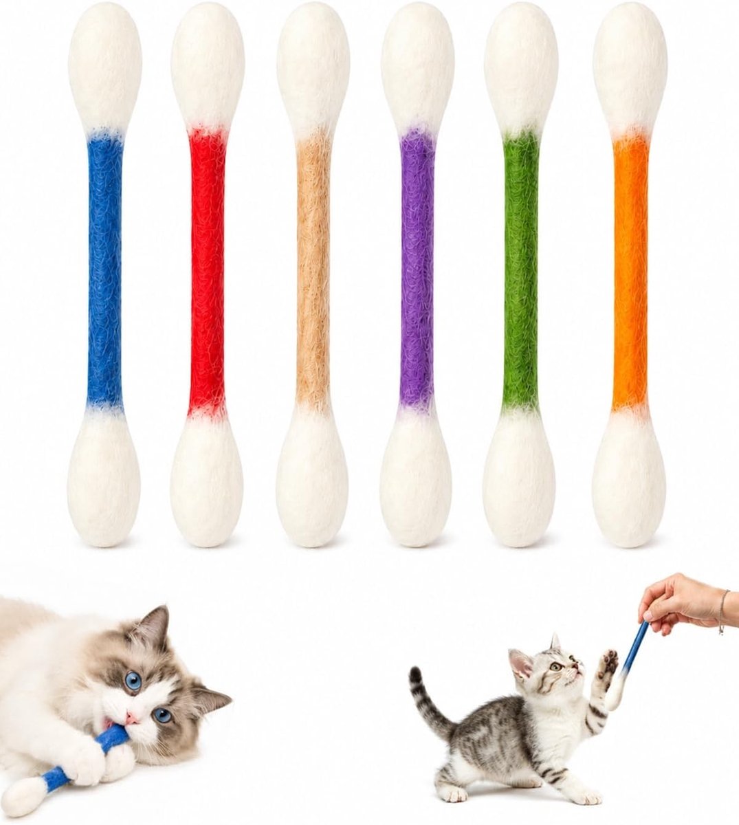 Katoenen stangen voor kattenspeelgoed, 6 stuks met kattenkruid, veilig en stimulerend voor spel en tandgezondheid van volwassen katten