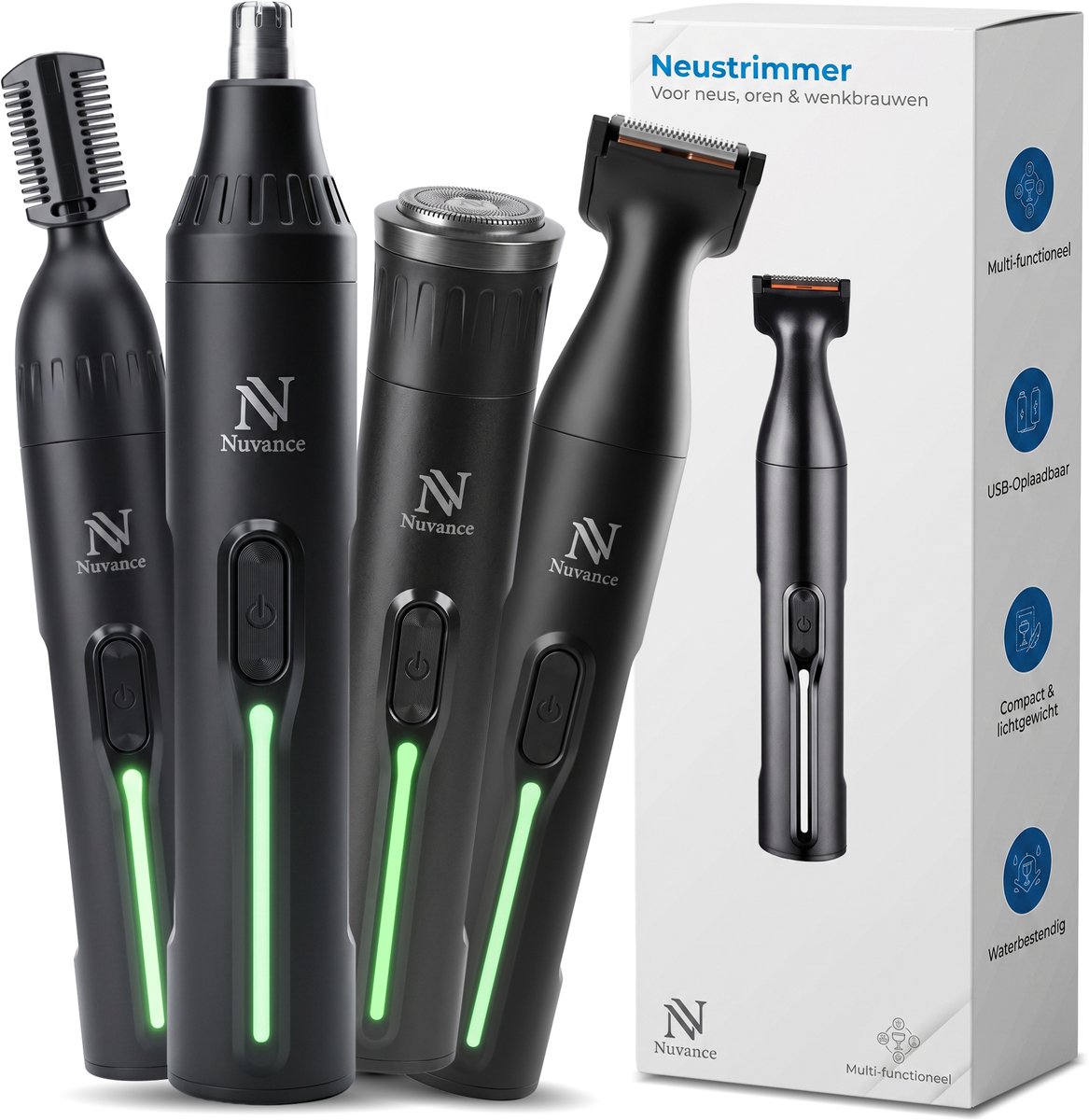 Nuvance 4-in-1 Neustrimmer - Trimmer Mannen - Wenkbrauw Trimmer - Neustrimmer Mannen - Oortrimmer