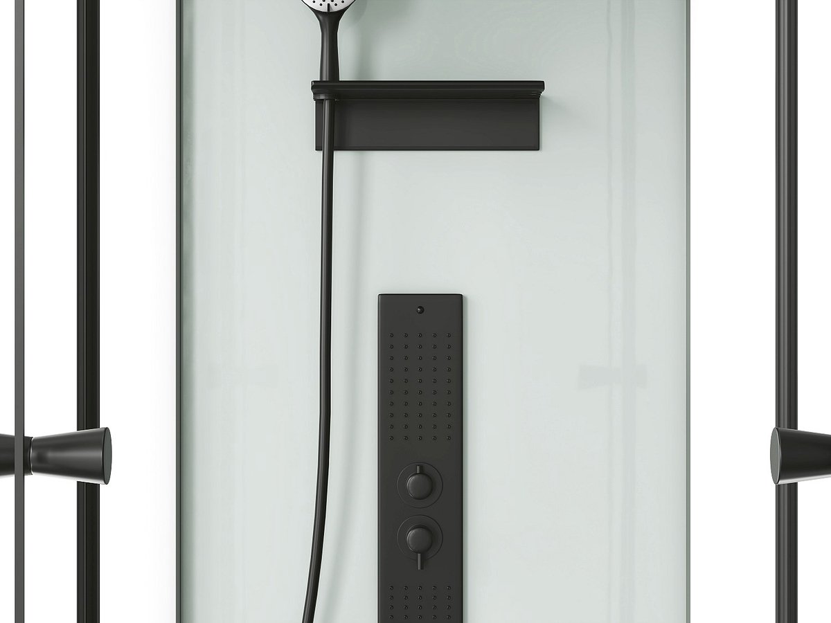 Vente-unique Douchebad - B150 x D75 x H215 cm - Zwarte profielen - 100 microjets en 6 grote jets - DARIA II