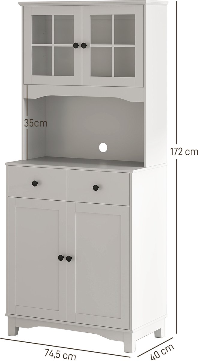 Vrijstaande keukenkast met werkblad voor magnetron, koffiezetapparaat, kasten, glazen deuren, wit — cadeau in Cadeau-ideeën - foto 5