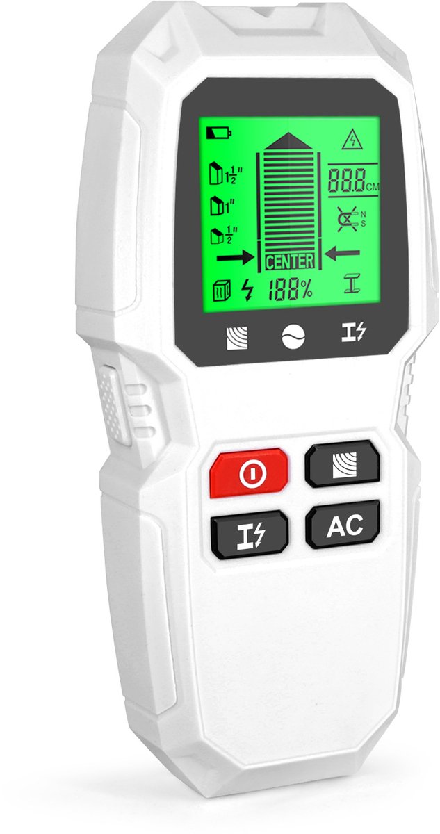 Universele Muurzoeker Sensor - 5-in-1 LCD Elektronische Muurscanner - Detecteert Hout, Metaal, Rand, Midden en Spanningsdraden - Wit