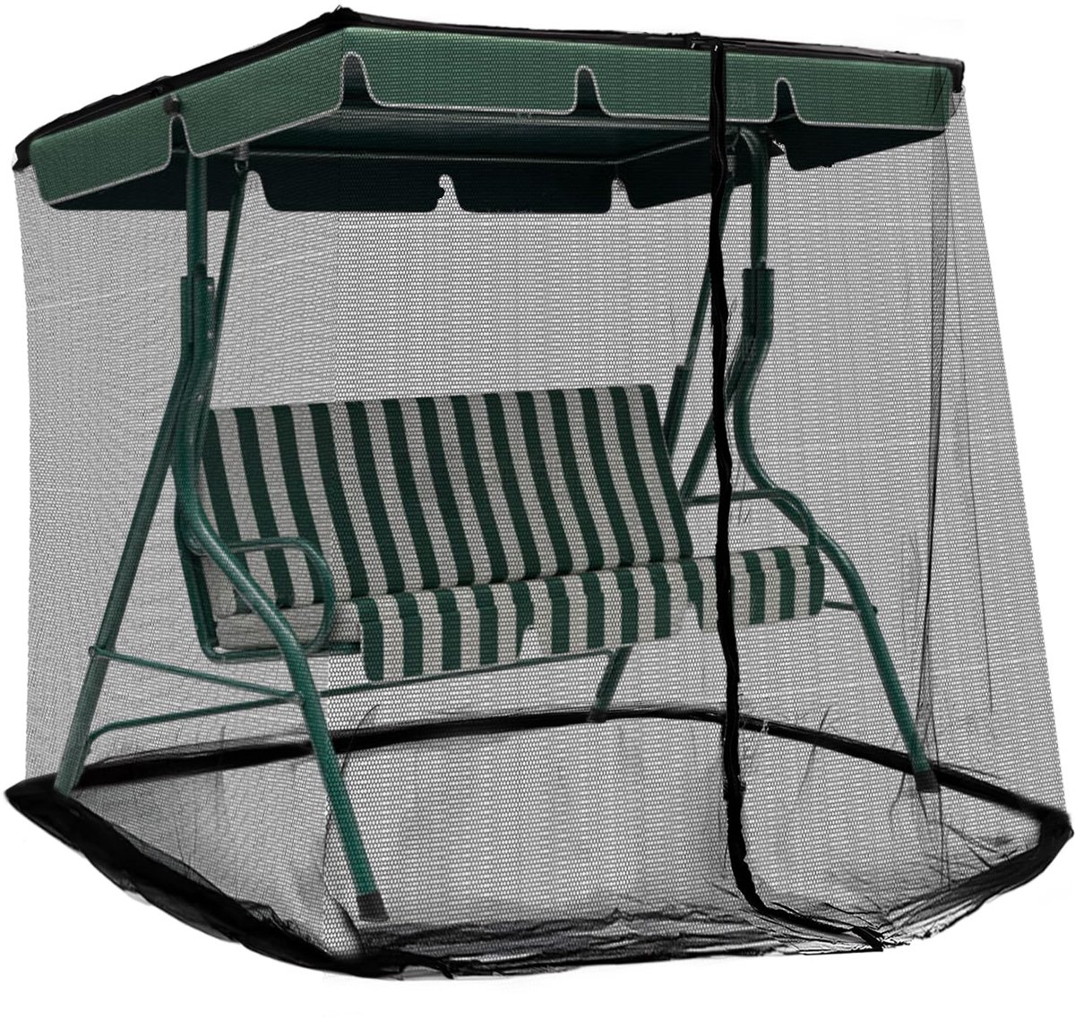 SnelShoppen - 3-zits klamboe met ritssluiting voor schommelbank, tuinschommel, zwart, 125 cm x 205 cm, ideaal voor terras, tuin, buiten, zonbeschermin
