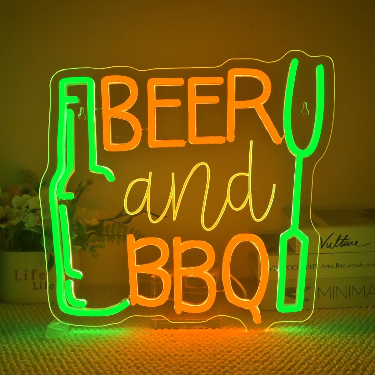 SnelShoppen - Dimbaar Neonbord voor Barbecue 33,9 x 32 cm - Led Lichtbord voor Muurdecoratie, Keuken, Eetkamer, Huisbar, Verjaardag, Feest, Geschenken