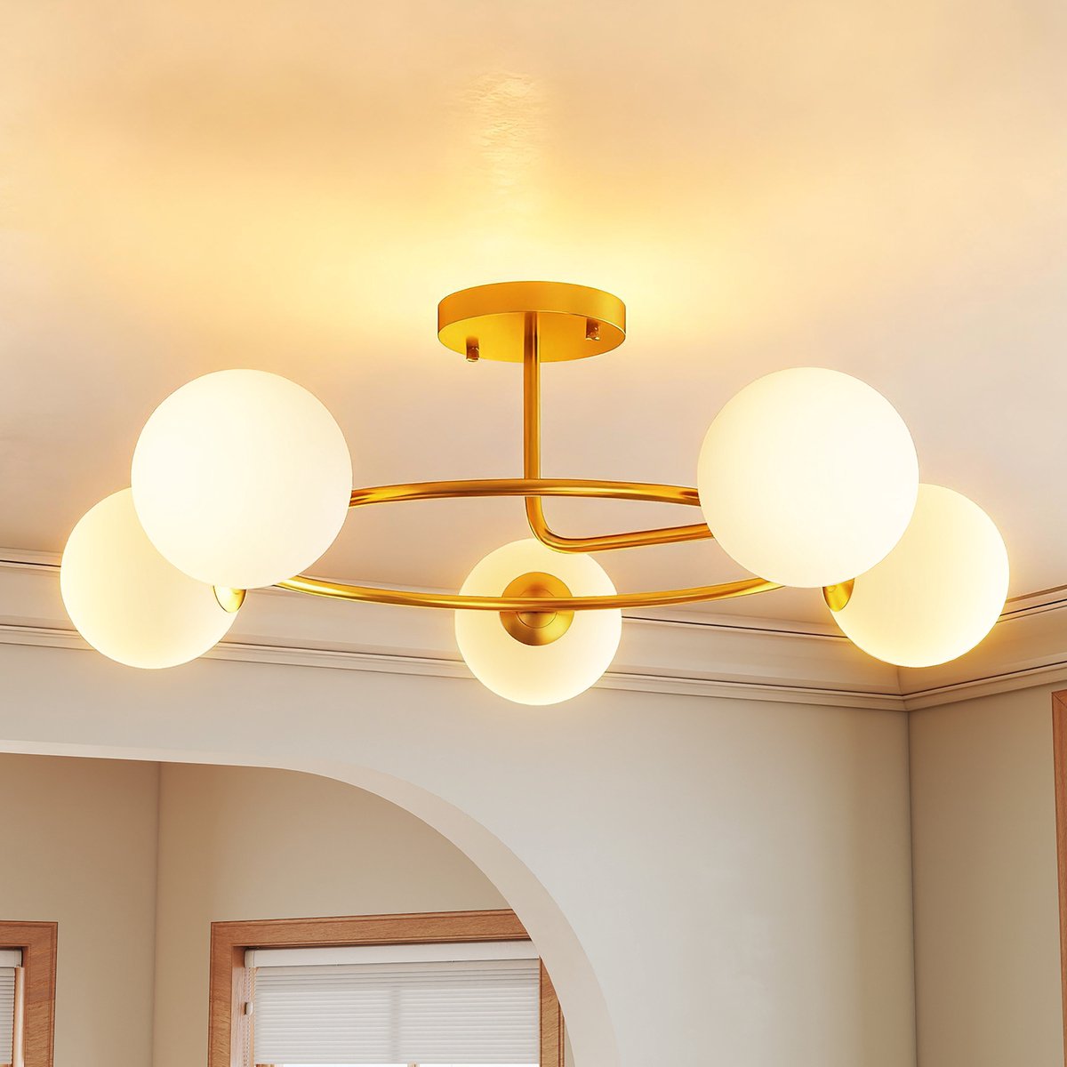 HOMCOM Ceiling Light-Metall, Kunststoff-Ø64 x 20H cm-Gold
