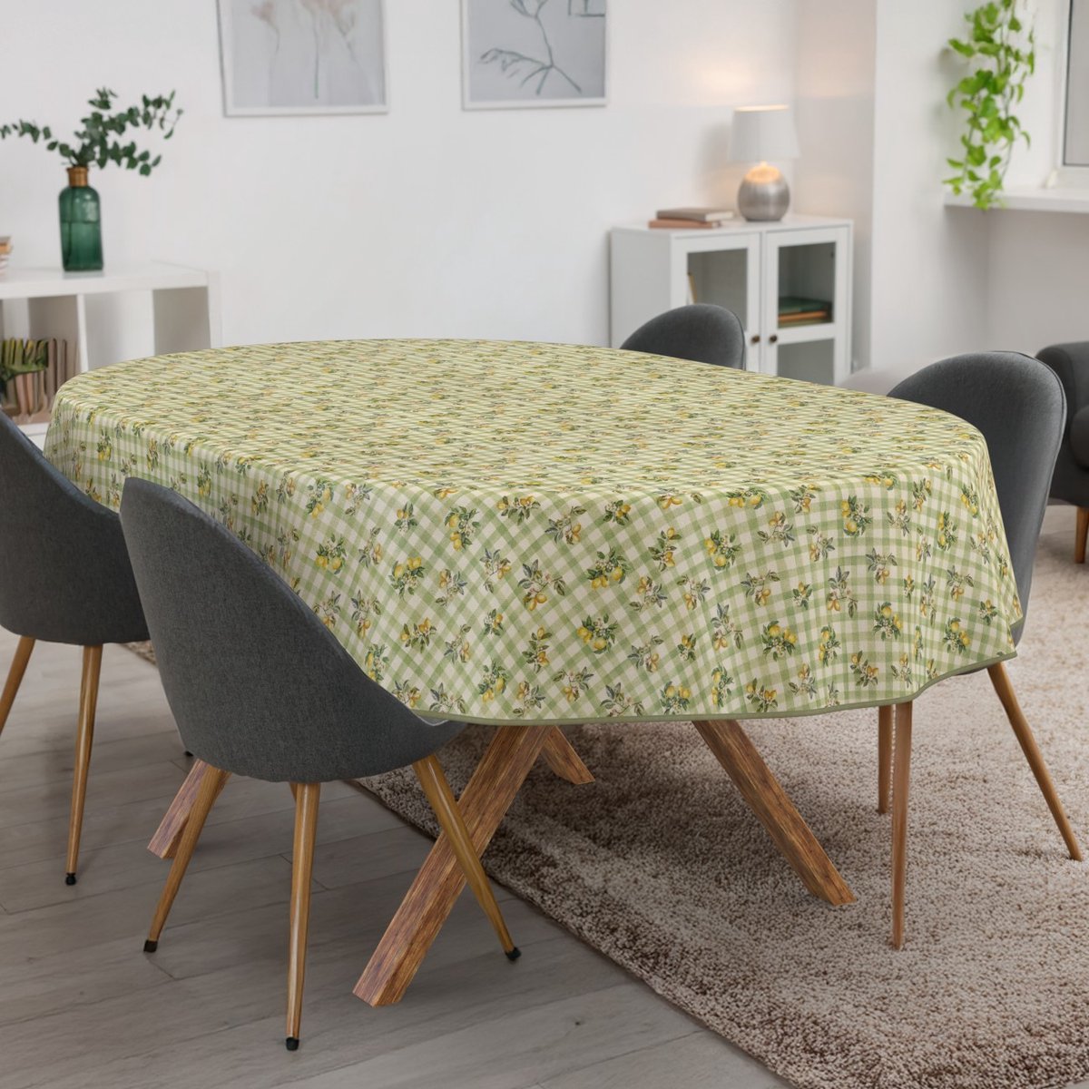 ANRO Tafelkleed Citroenen Groen Ovaal 260x140cm Met sierband Afwasbaar Waterafstotend
