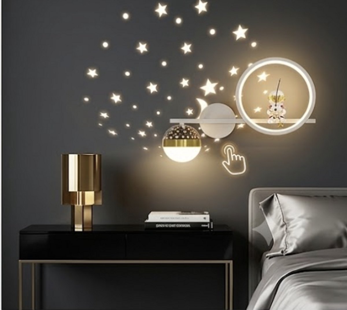 LED Wandlamp Binnen - Dimbaar met Touch Bediening - Moderne Muurlamp voor Slaapkamer & Woonkamer - Sterrenhemel Nachtlampje - 3 Lichtstanden - Wit