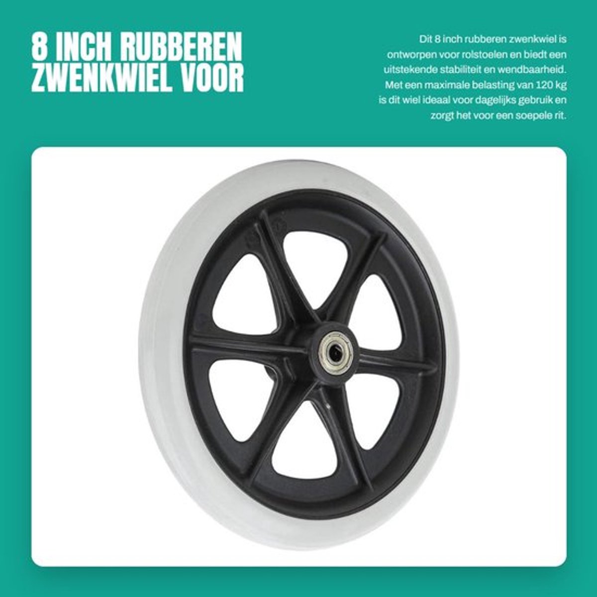 Voorwielen 8" rubberen zwenkwiel - Antislipwiel - Maximale belasting 120 kg - 0,3 inch lager binnendiameter - Lichtgewicht - Duurzaam - Rolstoelwiel