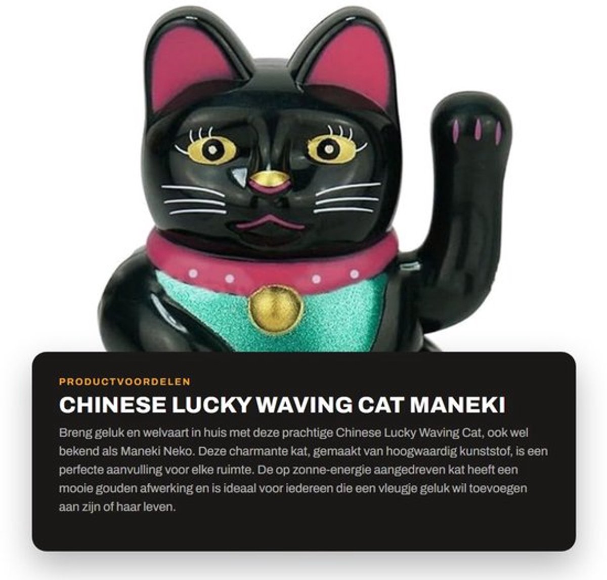 Maneki Neko Zwaaiend - Gelukskat - Zonne-energie - Gouden Afwerking - Hoogwaardig Kunststof - Rijkdom en Welvaart - Geluks Kat