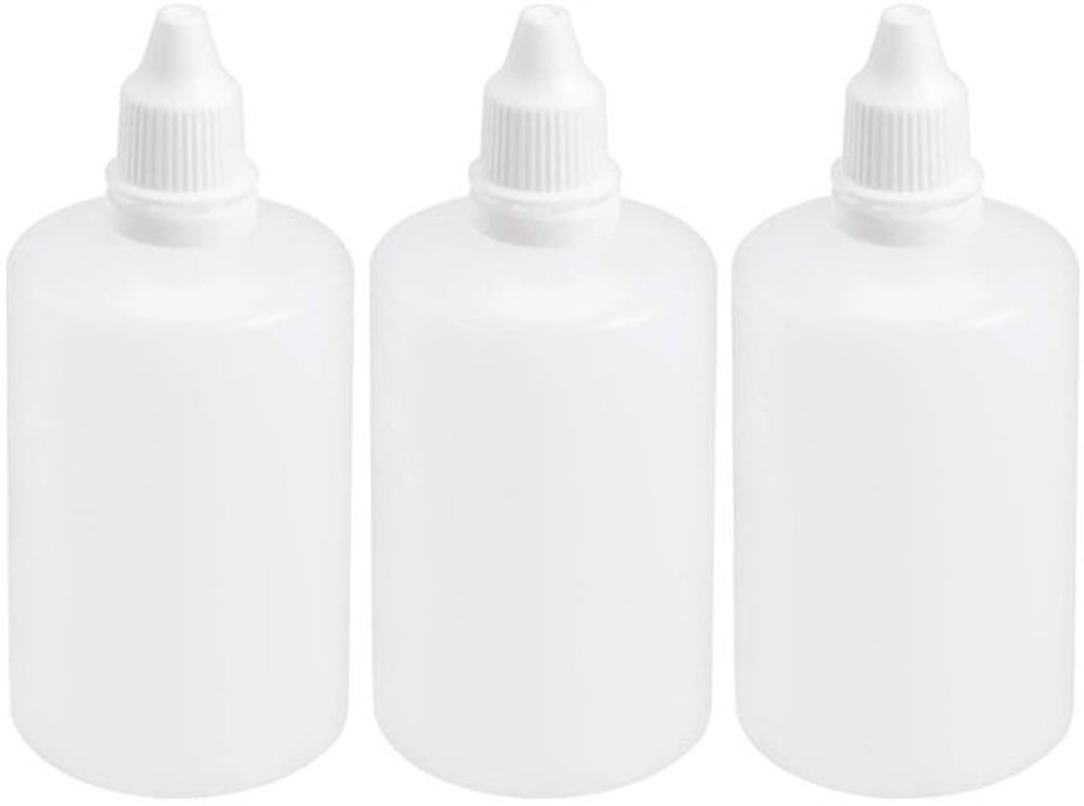 Druppelflesjes 100ml - 3-Pack - Oogdruppelaar met Schroefdop - Kinderbeschermkap - Lekvrij