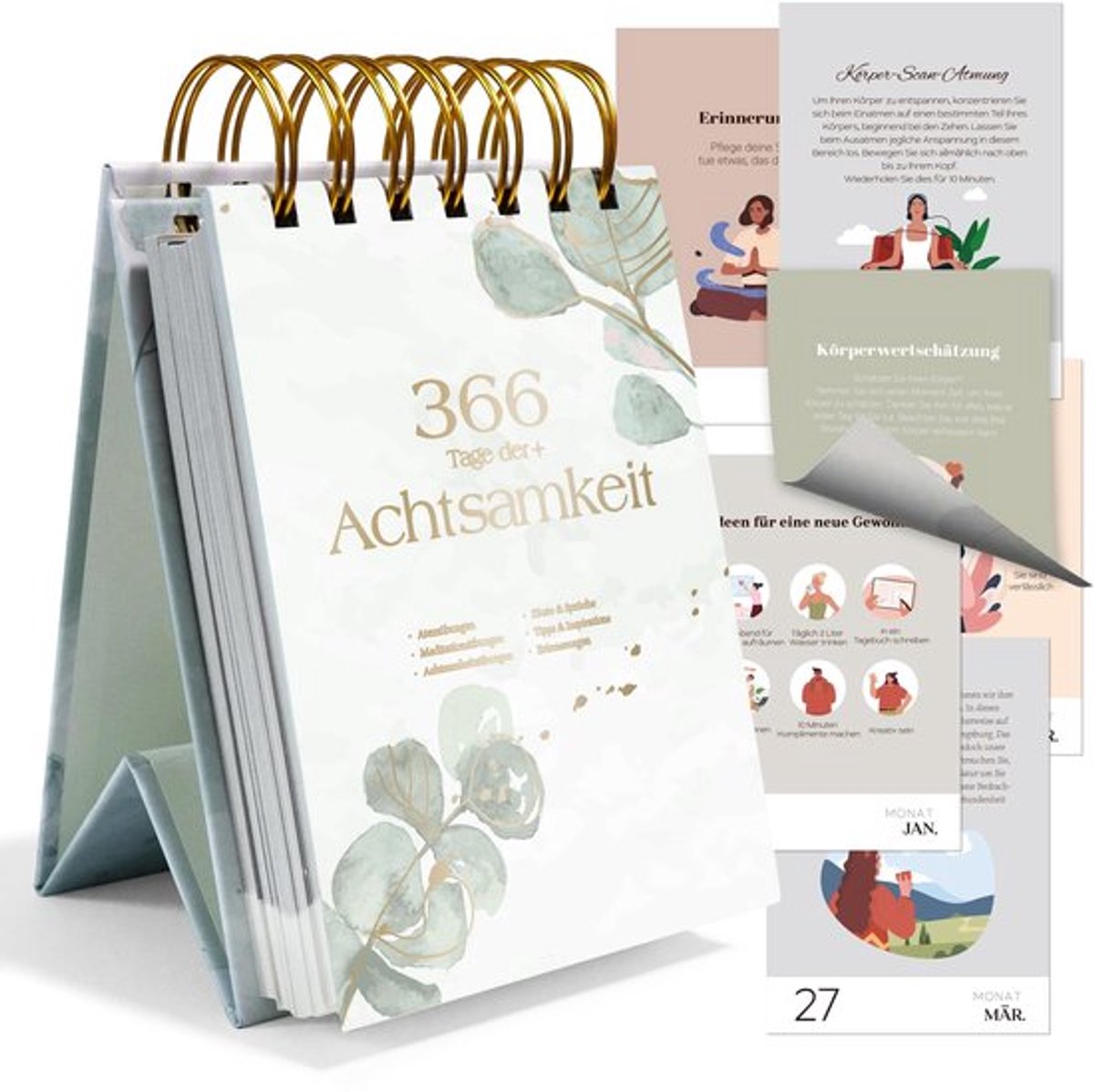 BIROYAL Scheurkalender 2024, afscheurkalender 2024, voor 366 dagen mindfulness en inspiratie, afscheurkalender 2024, dagelijkse spreuken, oefeningen en tips voor een vol jaar