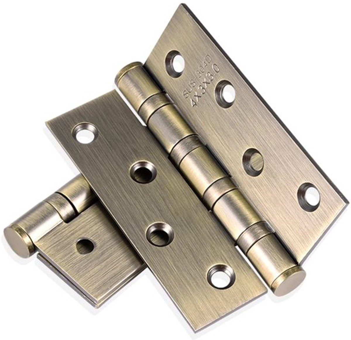Deurenhinges 4x - Roestvrij Staal - 100mm Lengte - Antiek Brons - Geluidsarm - Inclusief 32 Schroeven - Deuren
