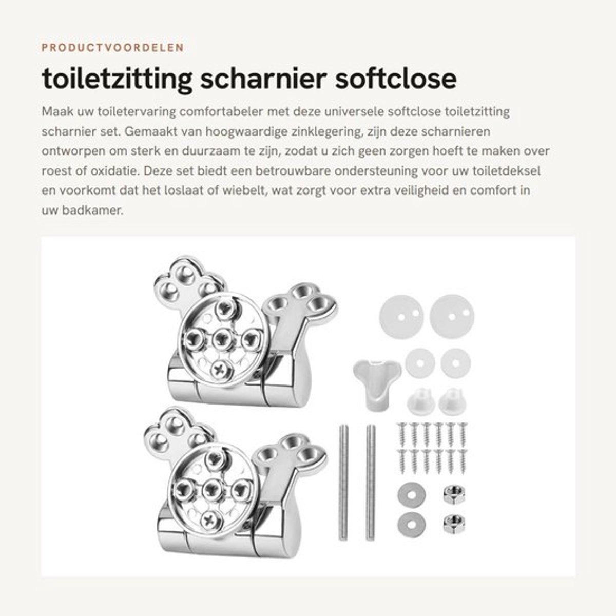 Toiletzitting Softclose - Vervangingsset Scharnier - Zinklegering - Universele Fittingen - 2x Bevestigingsmiddelen - Duurzaam en Sterk - Toiletbril