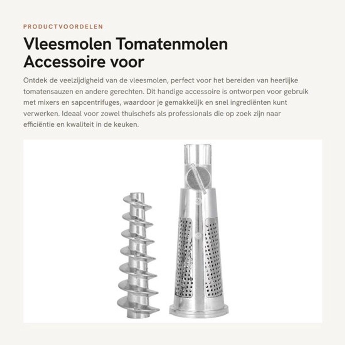 Vleesmolen met accessoires - Tomatenmolen - Bevestiging - Filterhuls - Schroef - Voor mixer