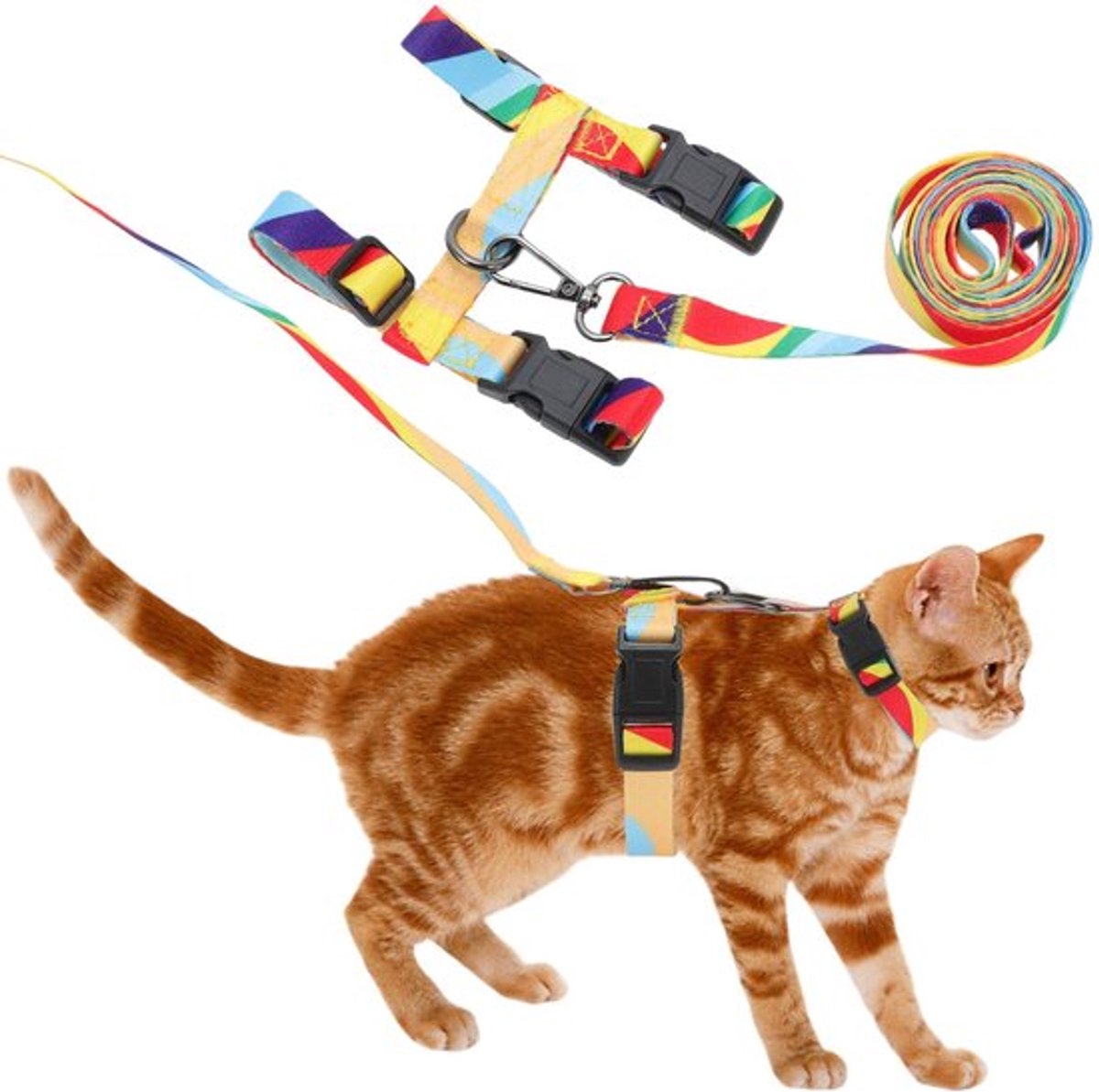 Kat Tuigje Ontsnappingsbestendig - Lijn Set - Lichtgewicht - Verstelbaar - Zacht Nylon - Comfortabel en Ademend - Kat Harnas