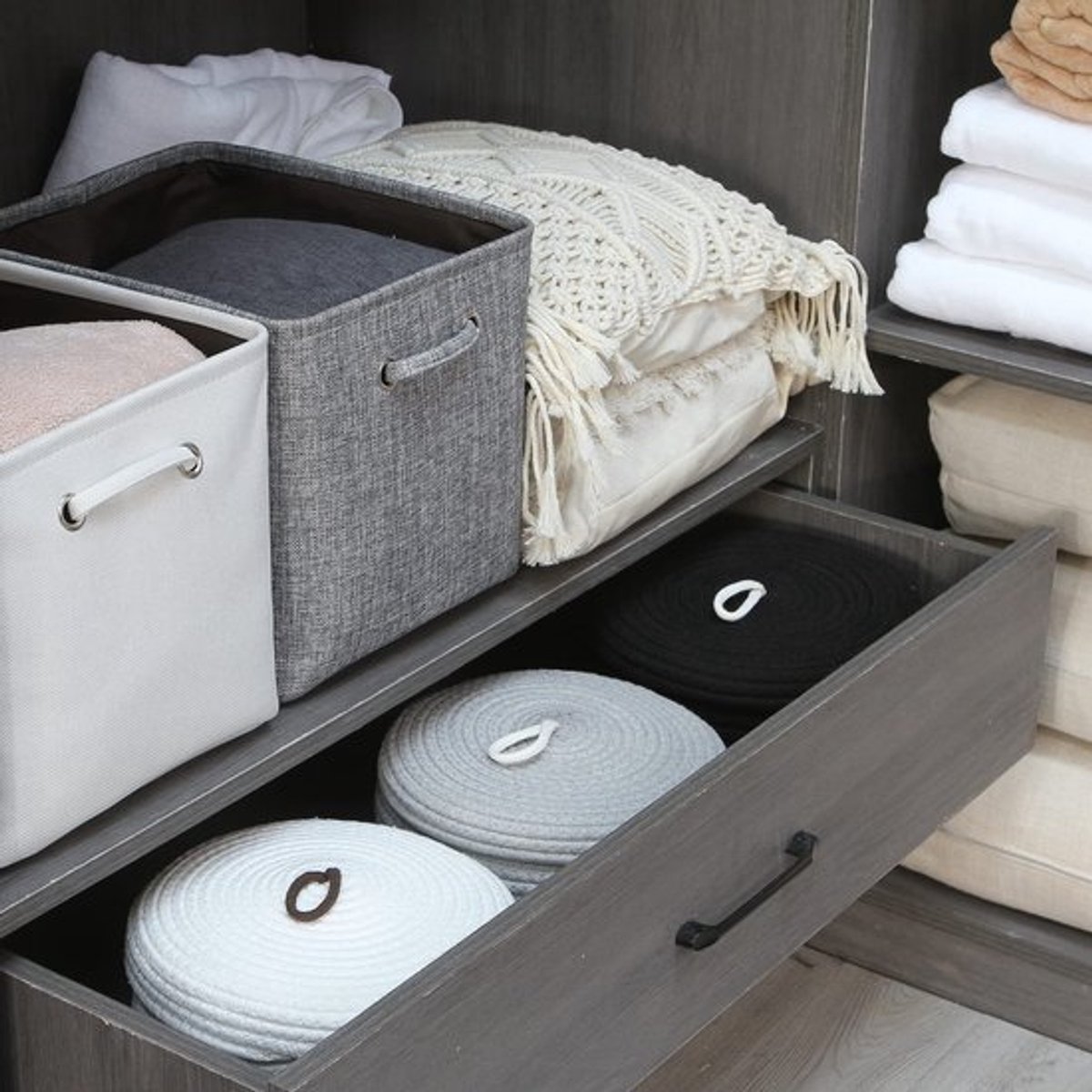 Opbergmand met deksel - Ronde katoenen mand - Multifunctionele organizer - 10 x 4,5 inch - Zacht en duurzaam - Ideaal voor thuis en kantoor - Opbergdoos