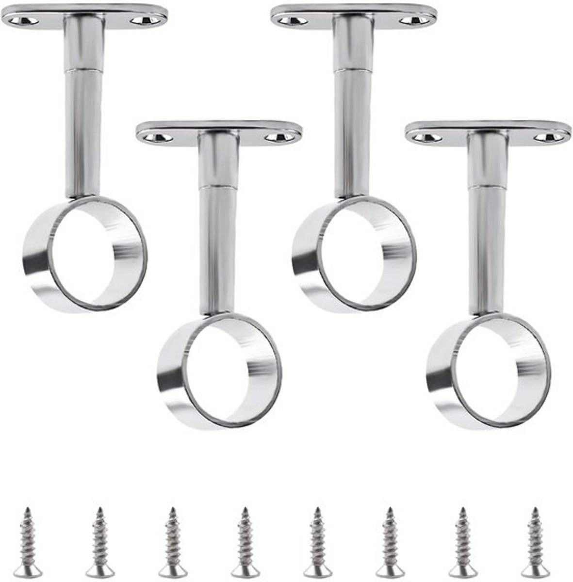 Garderobe Pijp Roestvrij Staal - Verstelbare Beugel - Set van 4 - 25mm Diameter - Eenvoudig te Installeren - Stevig en Duurzaam - Gordijnroede