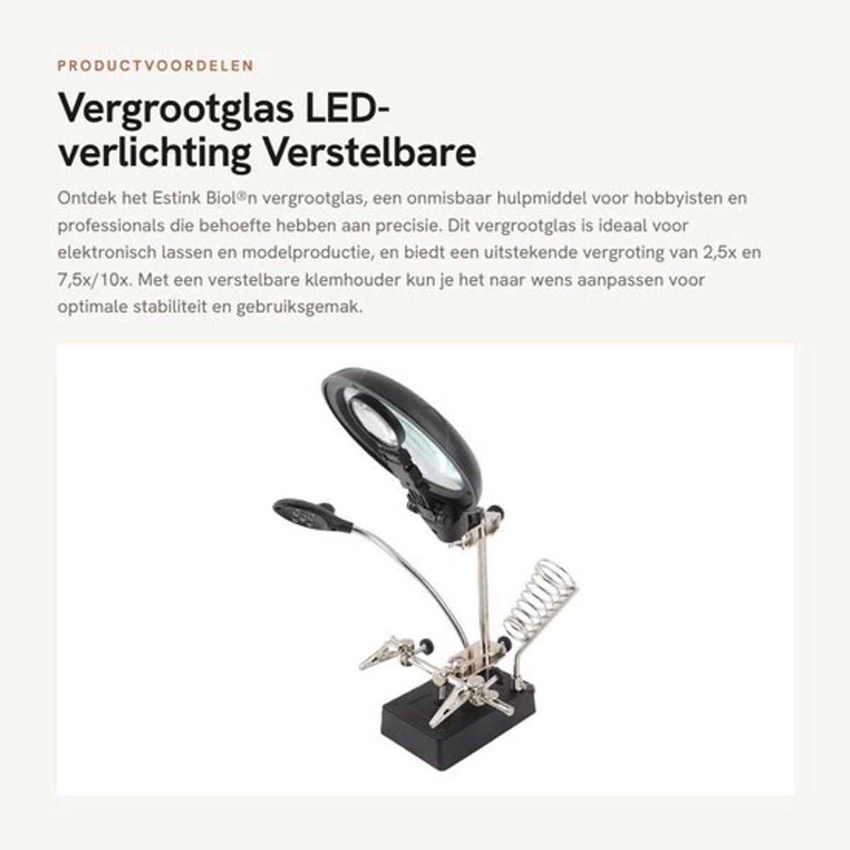 Vergrootglas - LED-verlichting - Verstelbare klemhouder - Zwart - 2,5x en 7,5x/10x vergroting - Geschikt voor elektronisch lassen en mode...