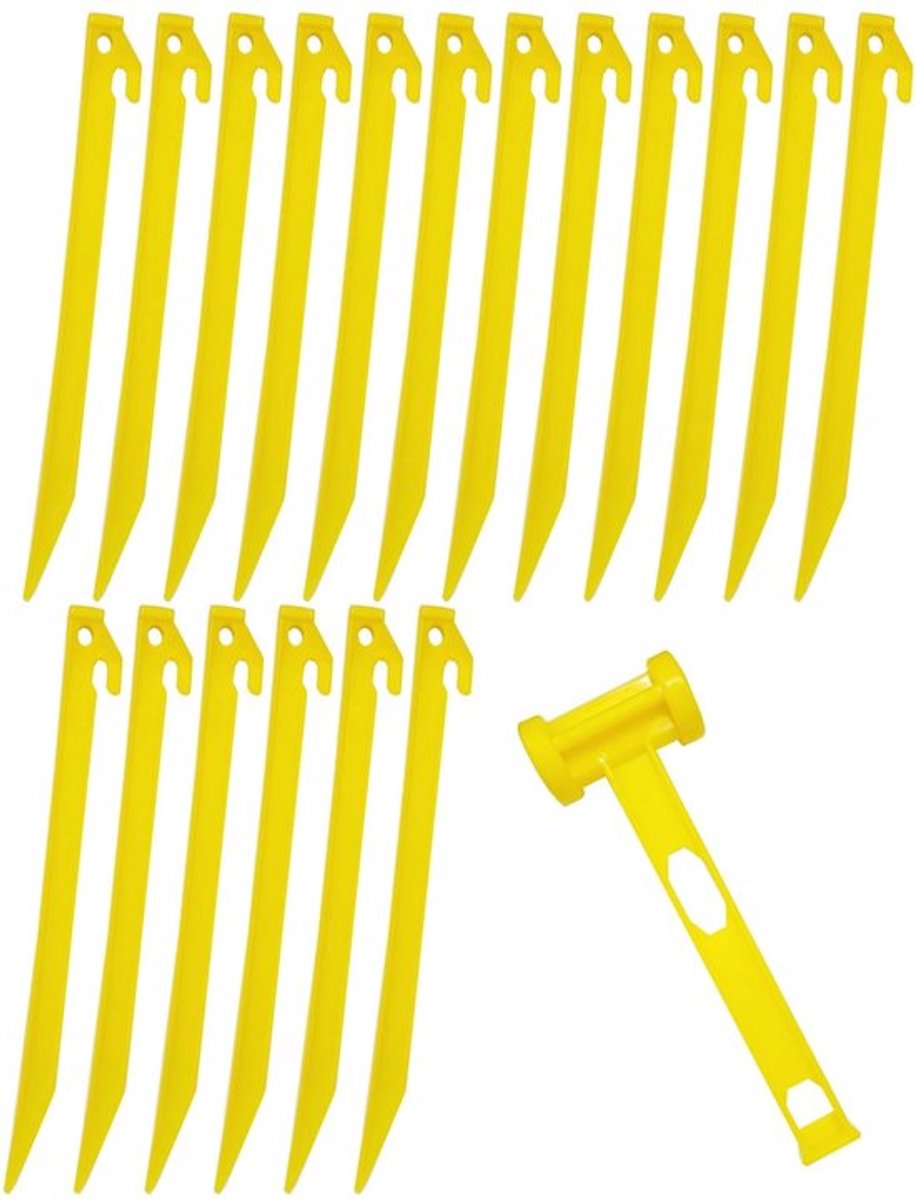 Tentharingen 35Cm Extra Lange - 18-Pack - Antisliphaak - Duurzaam Plastic - Camping Accessoire - Inclusief Hamer - Tentpinnen