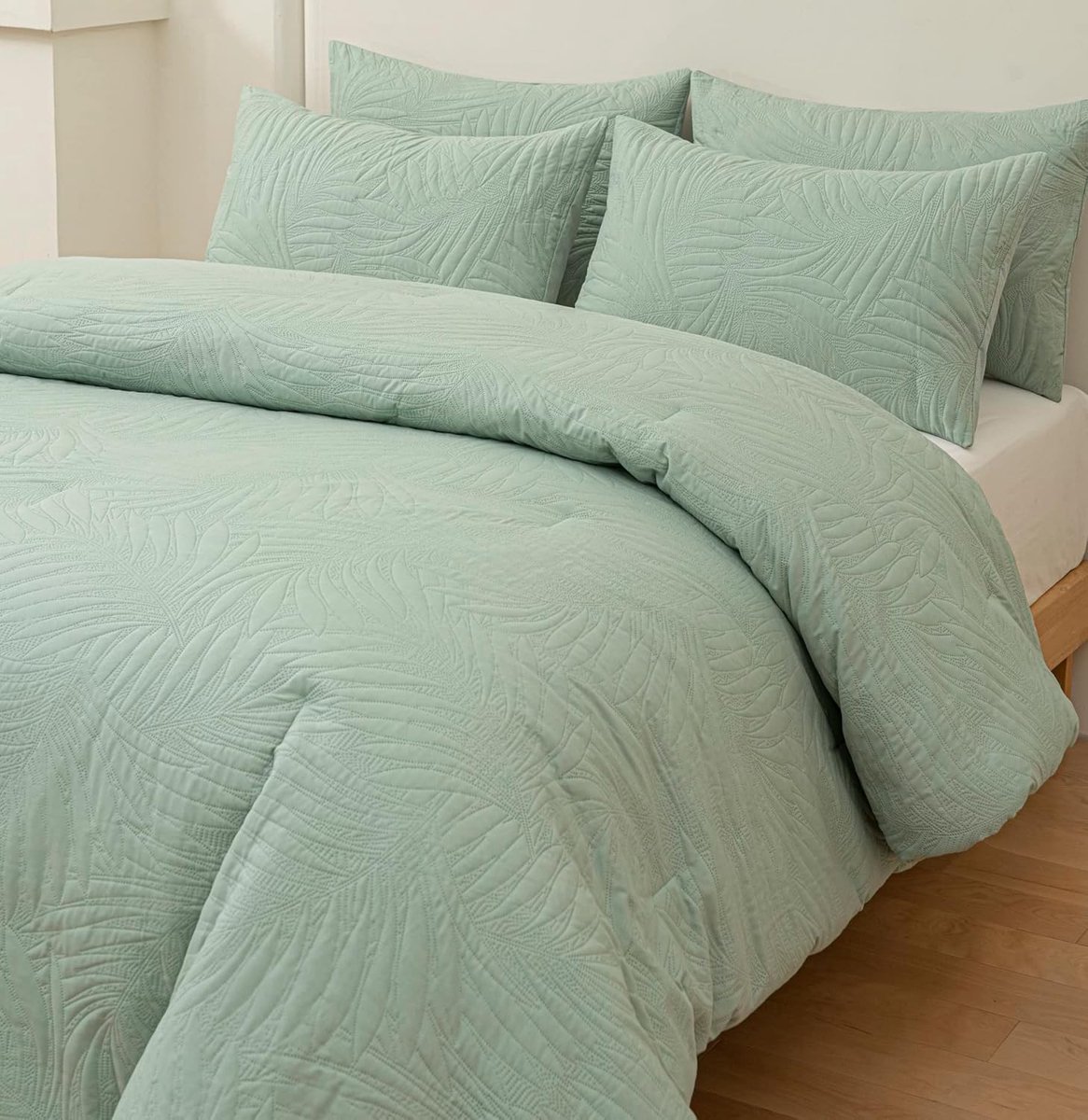 SnelShoppen - Duvet 220 x 240 cm 4 Seasons, 350 g/m² Microfibre, Fluffy Green, Modern Leaf Pattern met 2 Kussenslopen 80 x 80 cm - Perfect voor het he