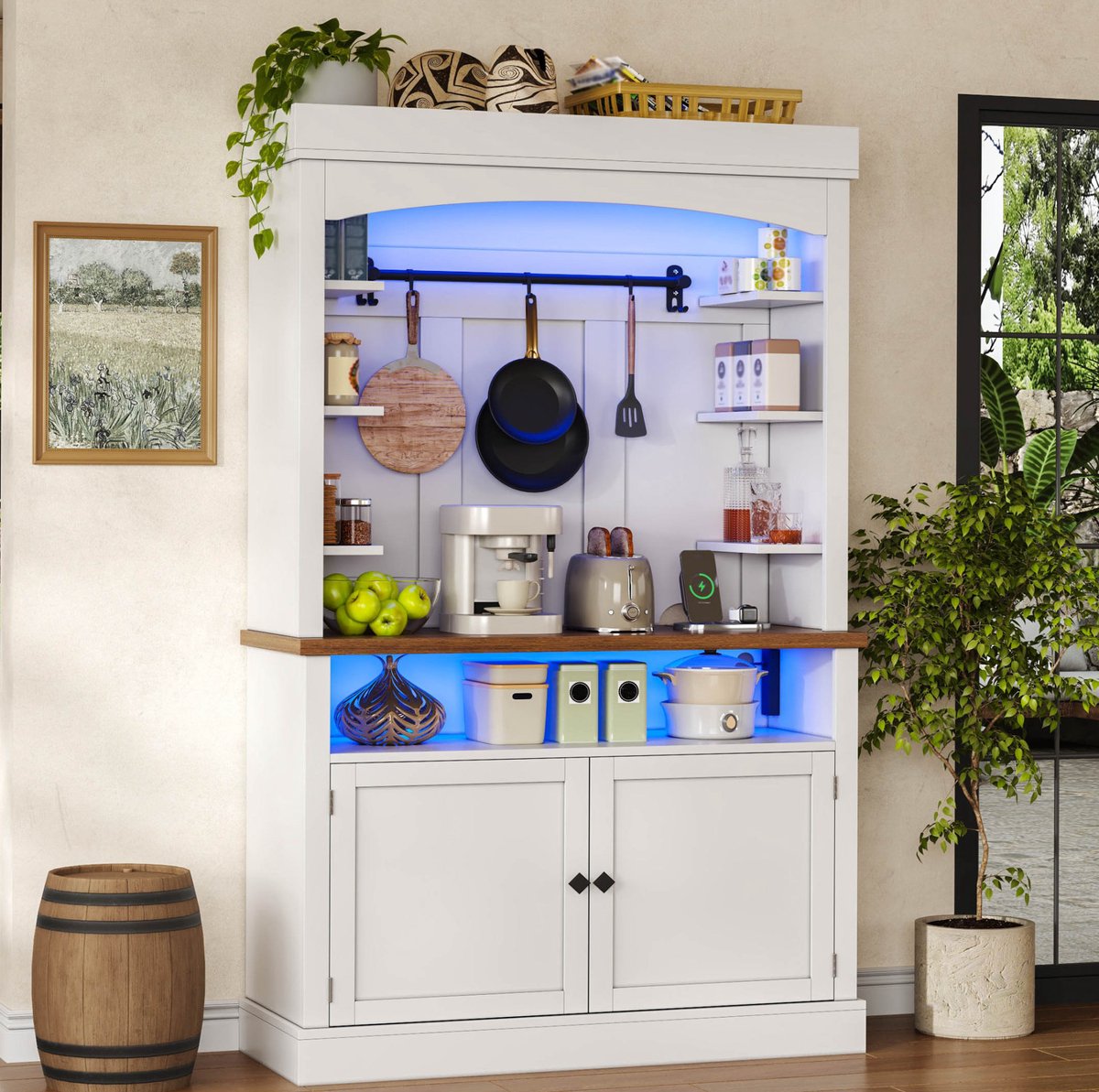 DESMIU Buffetkast - Met LED-Verlichting En Stopcontact - Voor Keuken En Woonruimte - MDF - 106x43x183 Cm - Wit