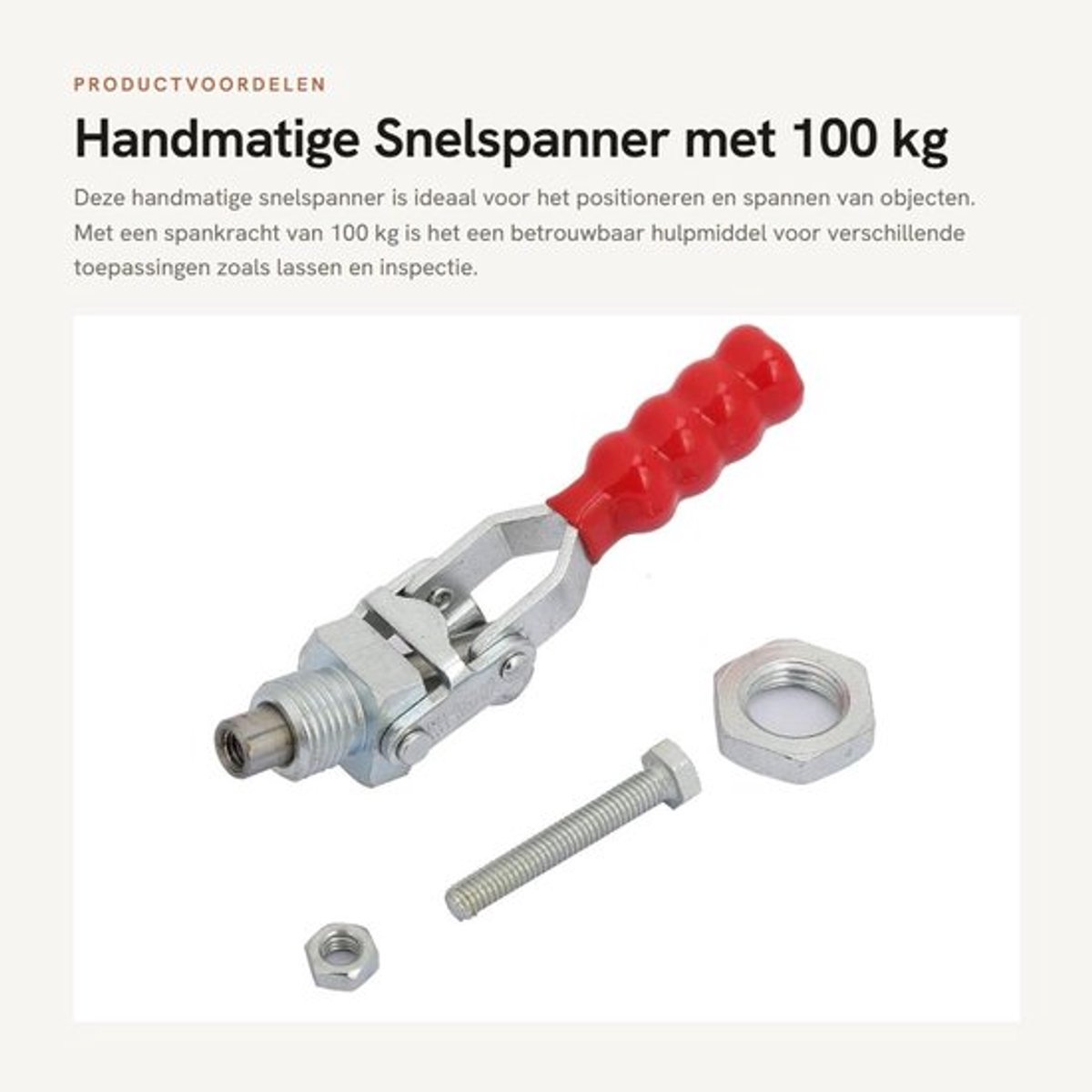Snelspanner 10 mm bereik - Push/pull type - 100 kg spankracht - Gegalvaniseerd - Roestvrij - Stevige handgreep - Handspanner