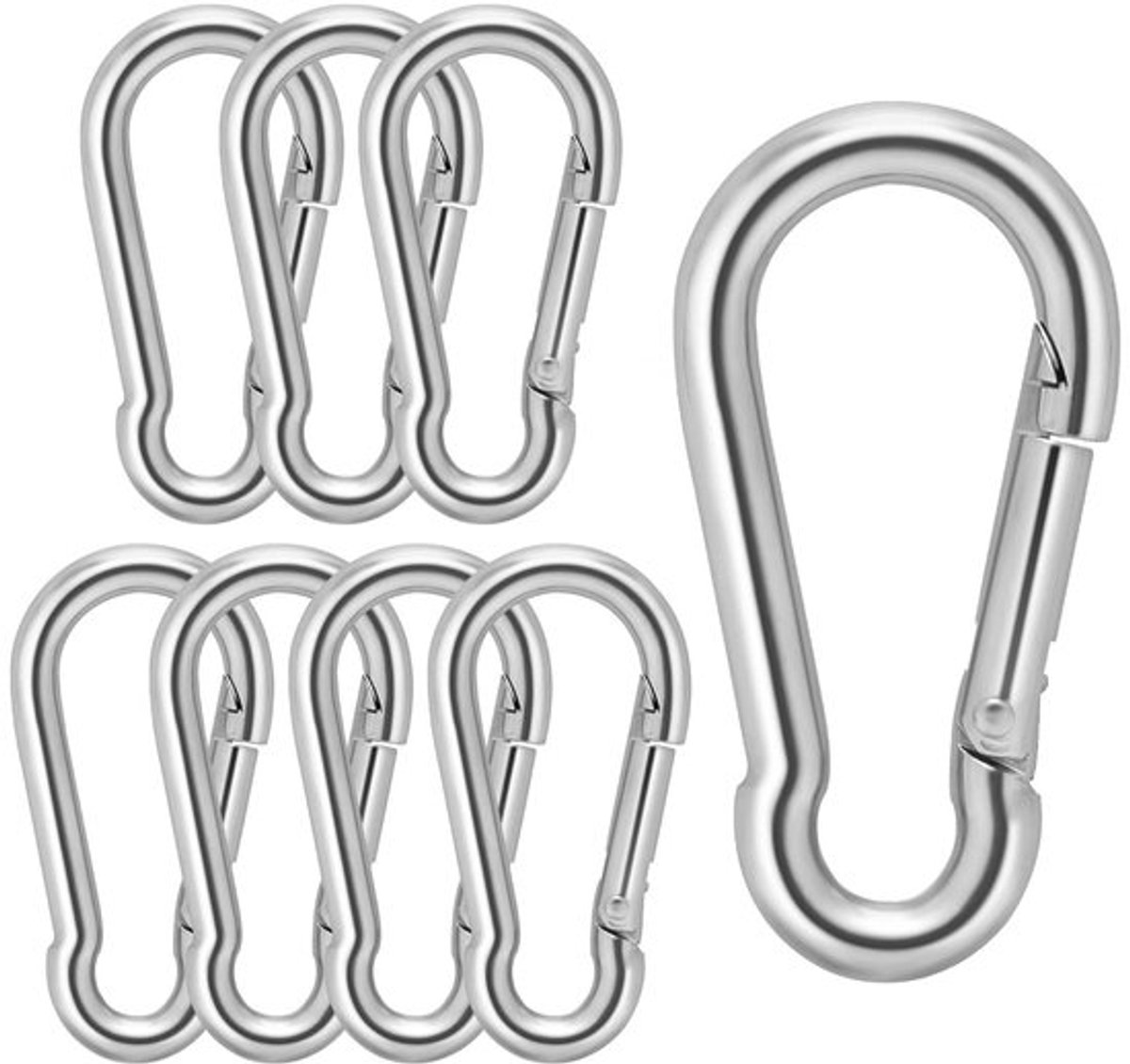 Veerklemmen 8 stuks - Roestvrij Staal M4 - Karabijnhaak Clips - Heavy Duty - Voor Wandelen/Klimmen - Duurzaam en Sterk