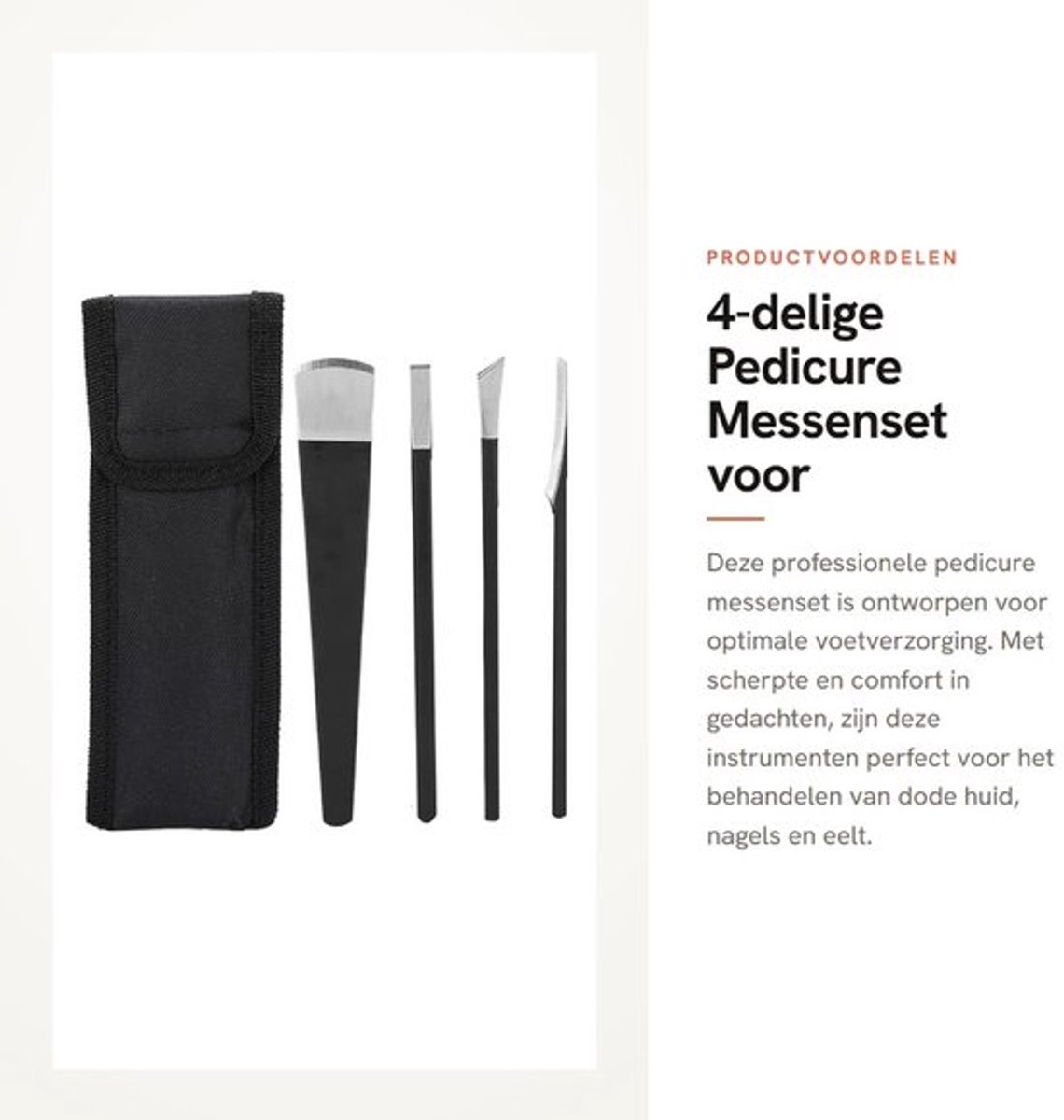 Pedicure Messenset Professioneel - 4-delig Gereedschap - Eelt/Nagelmes - Ingegroeide Teennagels Correctietang - Dode Huid Schraper - Diep Gepolijste Randen - Voetverzorgingsset