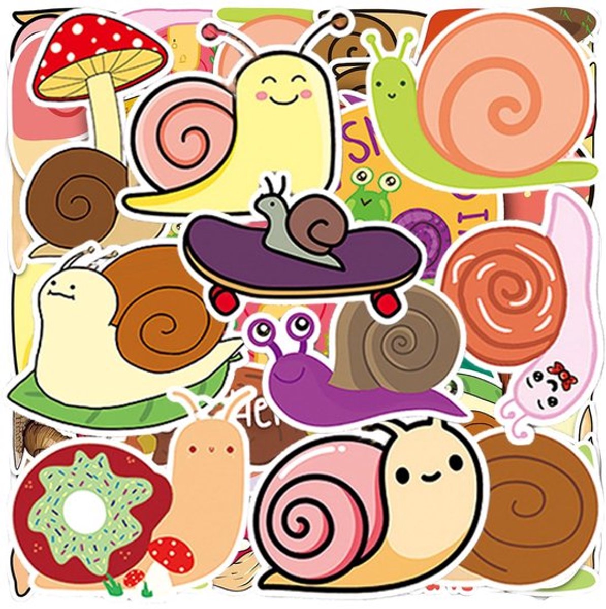 Slakkenstickers 100 Vellen - Waterdichte Stickers - Zelfklevend PVC - Veelkleurige Cartoon Stickers - Geschikt voor Skateboards - Maat 5,5-8,5 cm