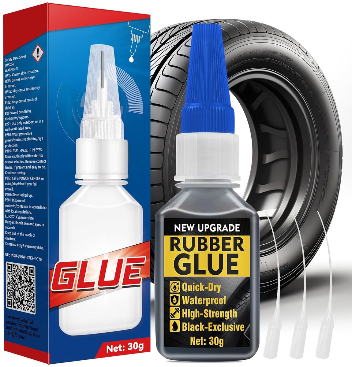 SnelShoppen - Extra Sterke en Waterproof Rubber Lijm 30 g - Sneldrogende Lijm voor Schoenen, Rubber Producten en Banden - Inclusief 3 Druppelaars