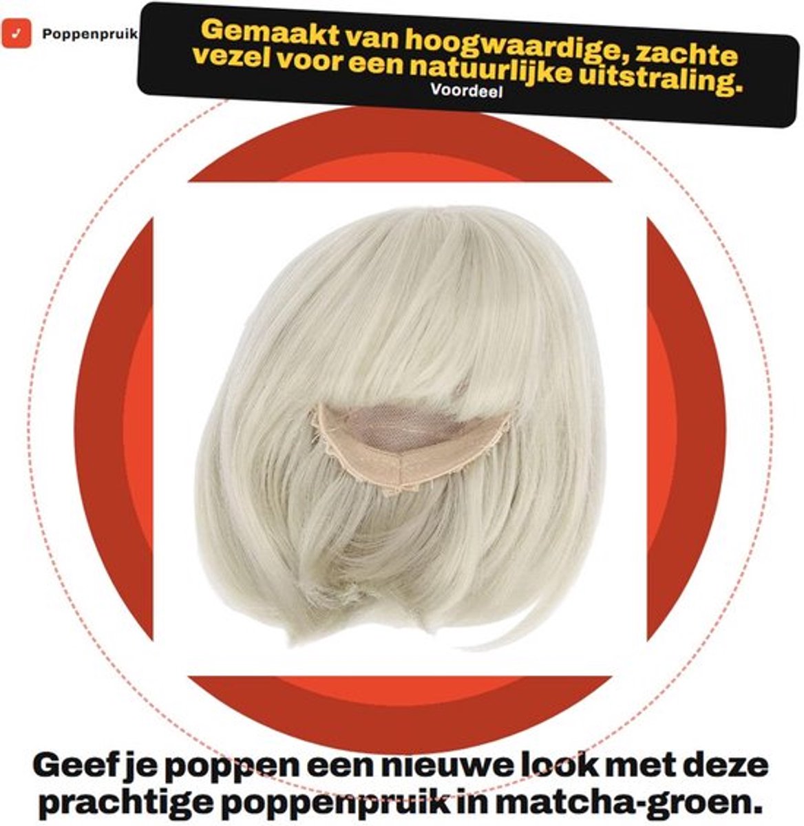 Poppenpruik Rechte Pony - Schouderlengte Haar - Zachte Vezel - Voor 1/3 BJD Pop - Natuurlijk Draageffect - Levensechte Uiterlijk - BJD Pruik