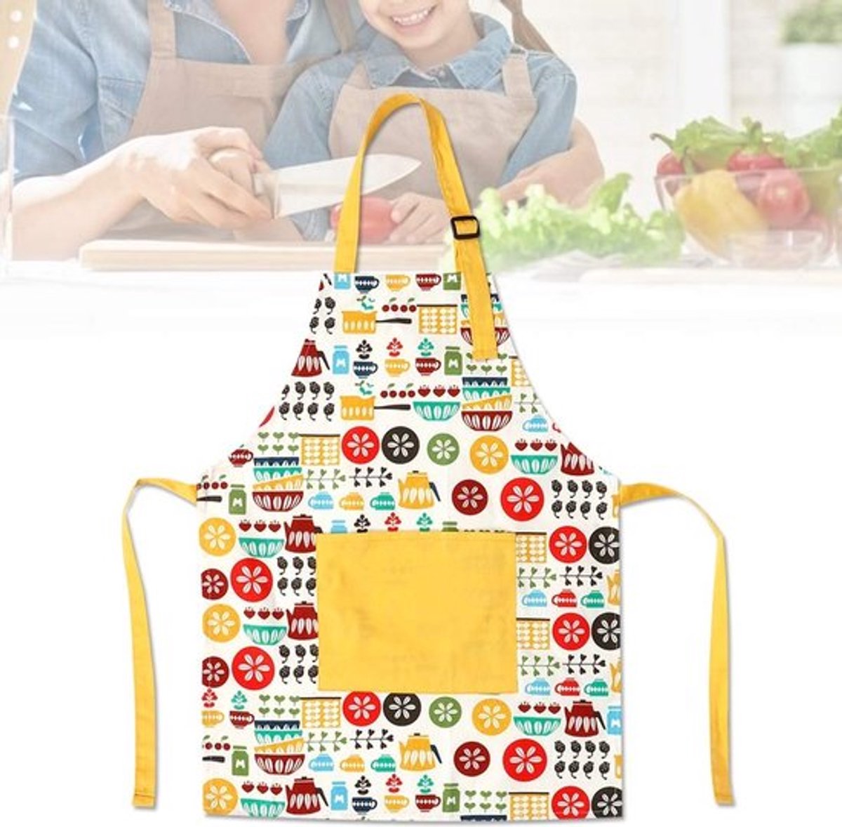 Schort Kinderen Gewatteerd - Kinderschort met Grote Zakken - Verstelbare Schouderriem - Katoenen Keukenschort - 50x40 cm - Comfortabel en Modieus