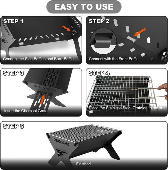 Draagbare Vuurkorf Barbecue - 2-in-1 Houtgestookte Vuurplaats en BBQ Grill - Met Kookrooster en Draagtas - Voor Tuin - Camping - Outdoor - Vissen - BBQ Compact — afbeelding 4