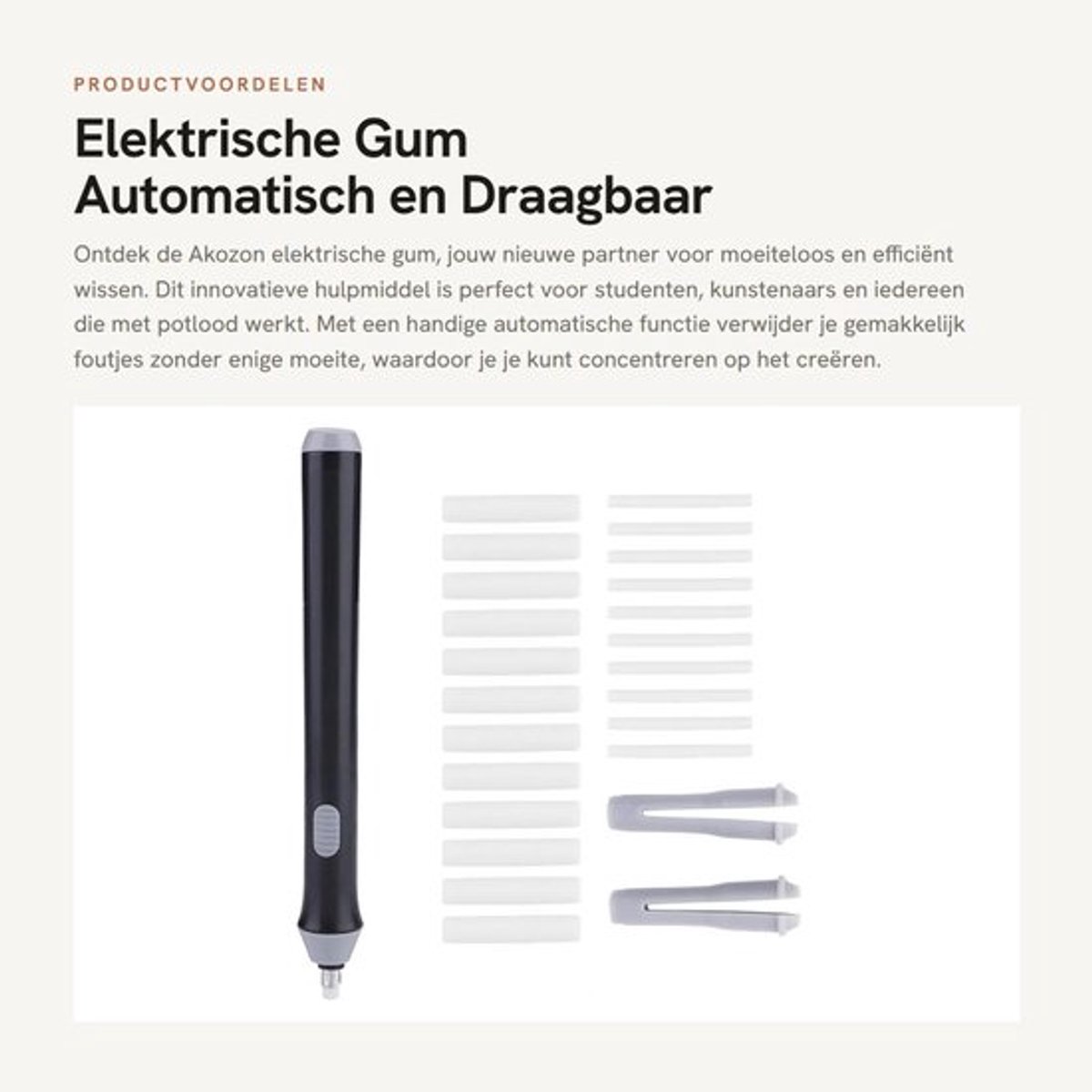 Elektrische Gum - Automatisch en Draagbaar - Innovatief en Handzaam - Zwart - Ideaal voor Tekeningen en Notities - Perfect voor Studenten...