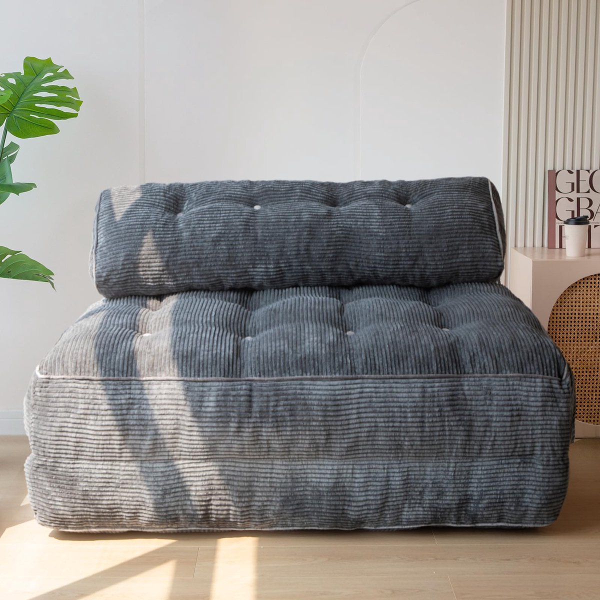 SnelShoppen - Opvouwbare slaapbank, omvormbare slaapstoel met kussen, comfortabele vloerbank, matras met rugsteun, draagbare stoel, antraciet, ideaal