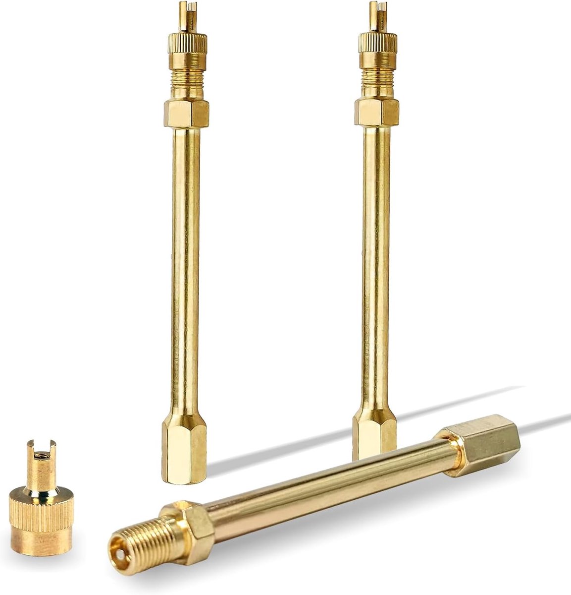 SnelShoppen - Pack of 3 Ventiel Extensie Auto Ventiel 10cm Adapter voor Auto, Motor, Fiets, Elektrische Scooter - Messing Ventiel Extensie - Goud