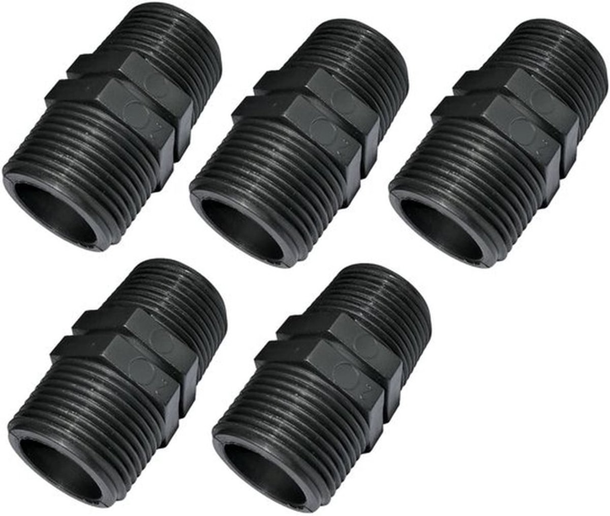 Knelfittingen Set van 5 - Gelijke Nippel met Kunststof Schroefdraadaansluiting - Dubbele Buiten-/Buitendraad - 3/4"x3/4" - PN10 Staven - Essentieel voor Tuinman - Connector