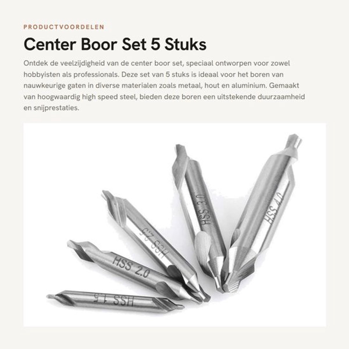 Centerboor Set 5 Stuks - High Speed Steel - 60° Hoek - Voor Metaal/Hout/Aluminium/Staal - Slijtvast - Verstelbare Lengte - Boorset
