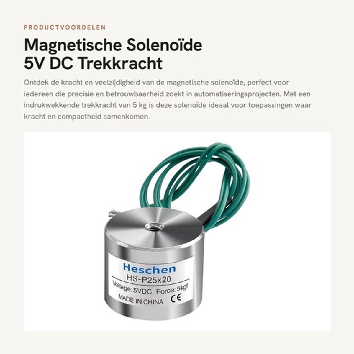 Magnetische Solenoïde - 5V DC Trekkracht - Compact Formaat - 5kg Houdkracht - Ideaal voor Automatisering - Duurzaam en Betrouwbaar