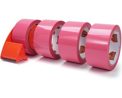 TAPEBEAR Roze verpakkingstape met dispenser 48 mm x 55 m 4 rollen - ShopVlot
