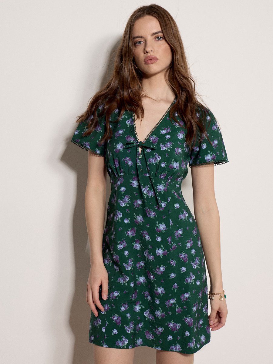 Vintage mini-theejurk met bloemenprint