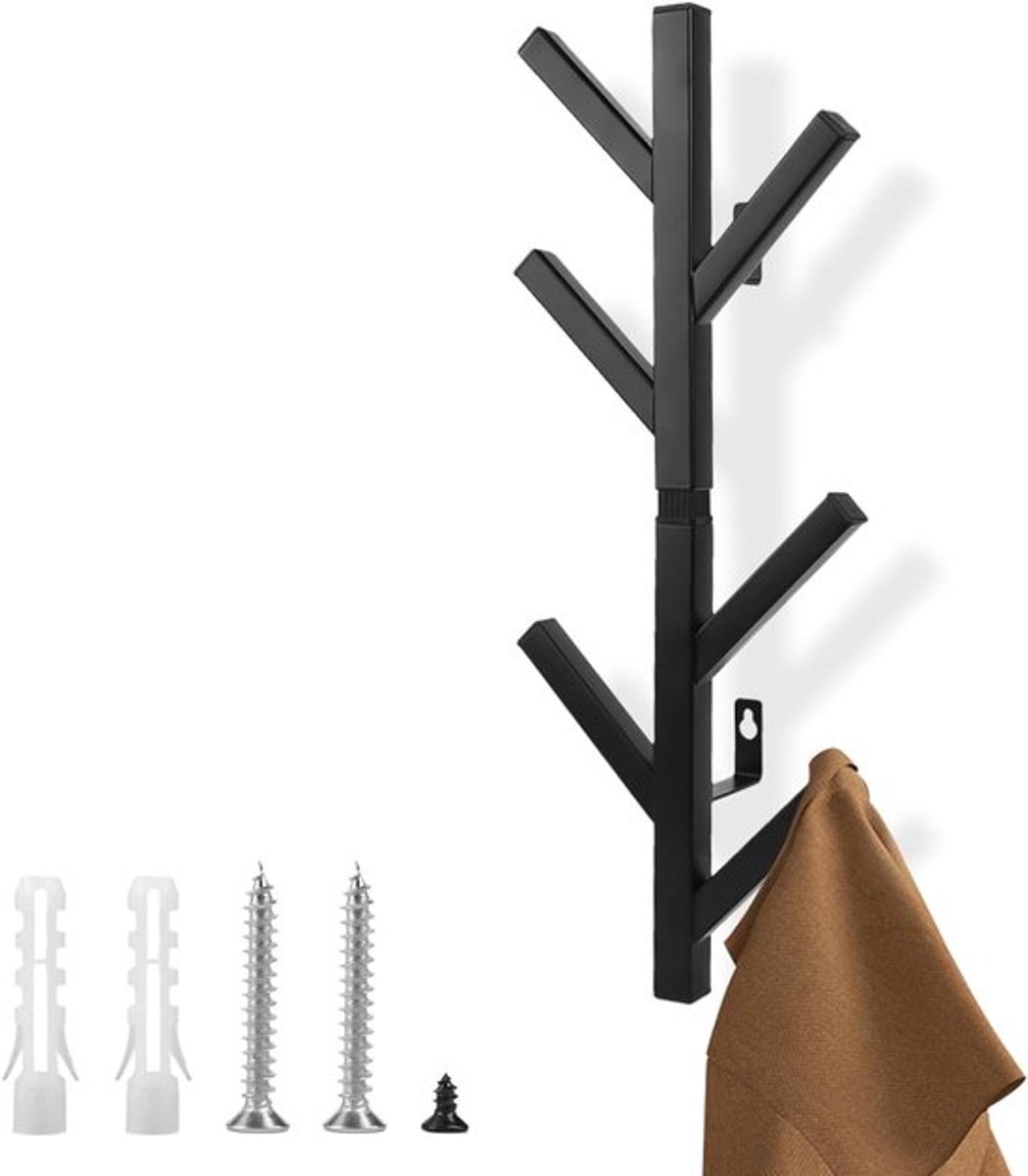 SnelShoppen - Wandkapstok Metalen 40 cm Zwart Kledinghaken Stevige Wandhaak met 6 Haken Bo