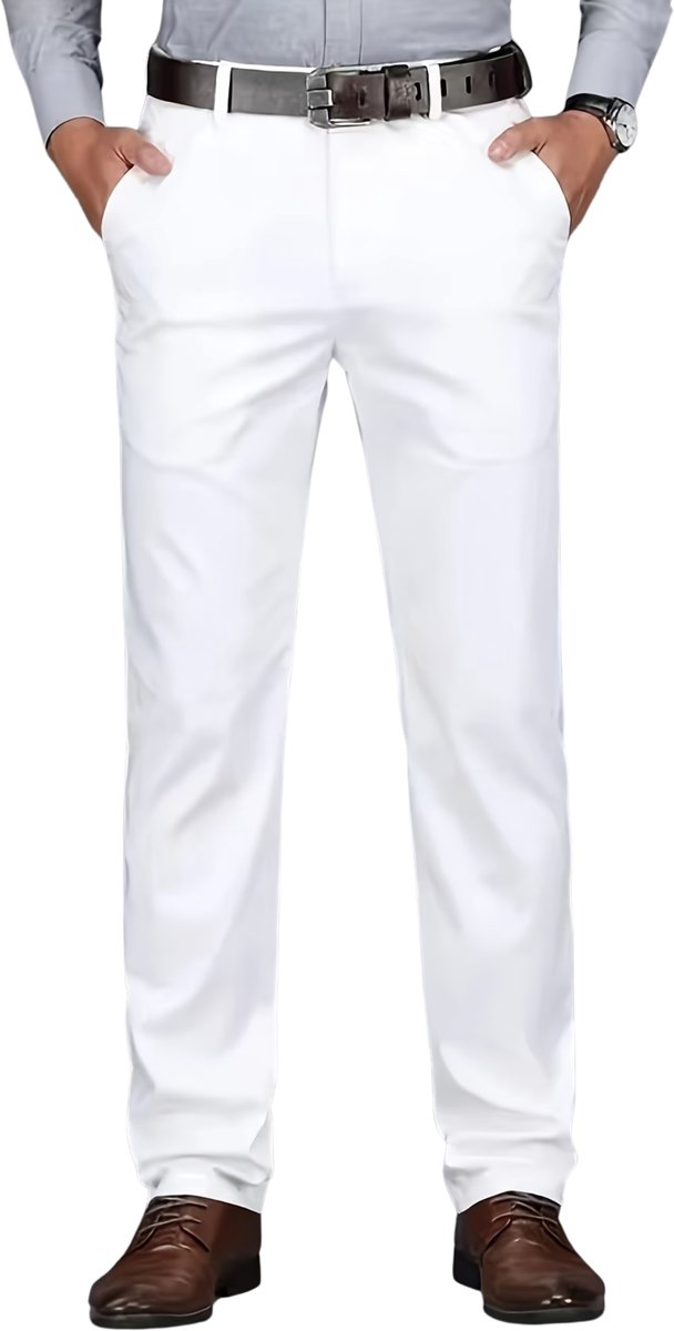 Currero Pantalon Heren Chino Regular Fit Golfbroek Nette Broek Met Elastische Tailleband Volwassenen XXL Wit
