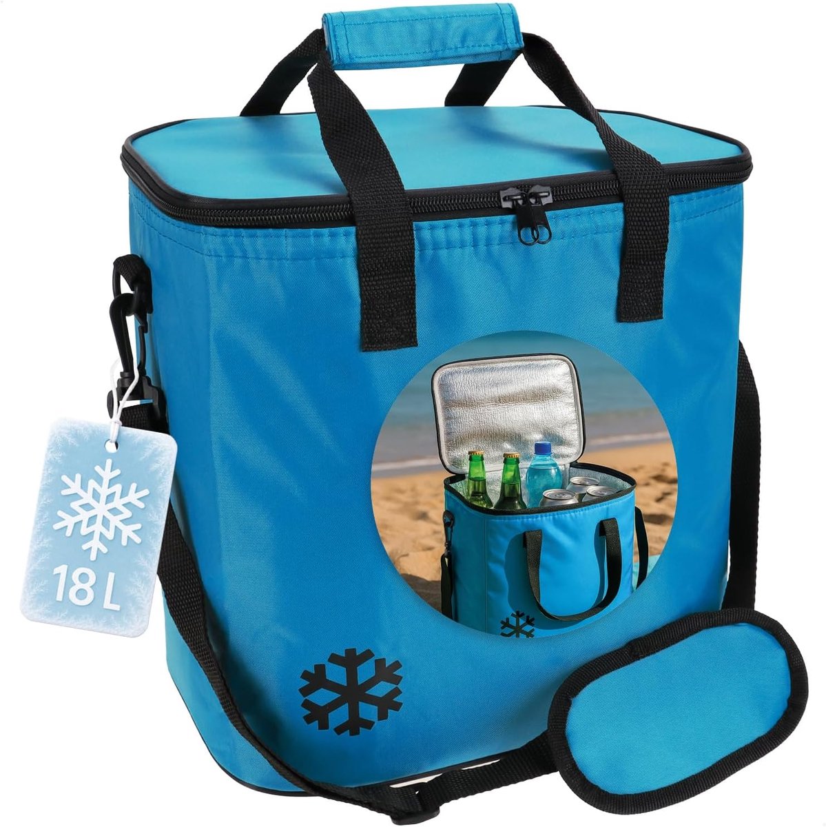 SnelShoppen - Opvouwbare Koeltas 18 L - Lichtgewicht Thermische Koelbox Donkerblauw met Schouderband en Handriemen - Ideaal voor Kamperen, Picknicken